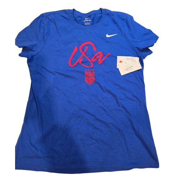 Nike Woman's Core SS Tee Game Royal USA Graphic 100% Cotton Sz Large - Picture 1 of 10